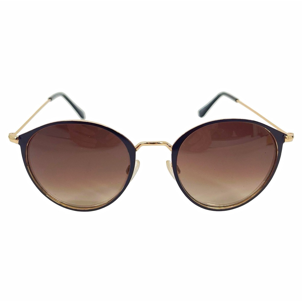 ELLE Women's Round Sunglasses Gold Black Brown Gradient Lens WEL01SG15 Retro